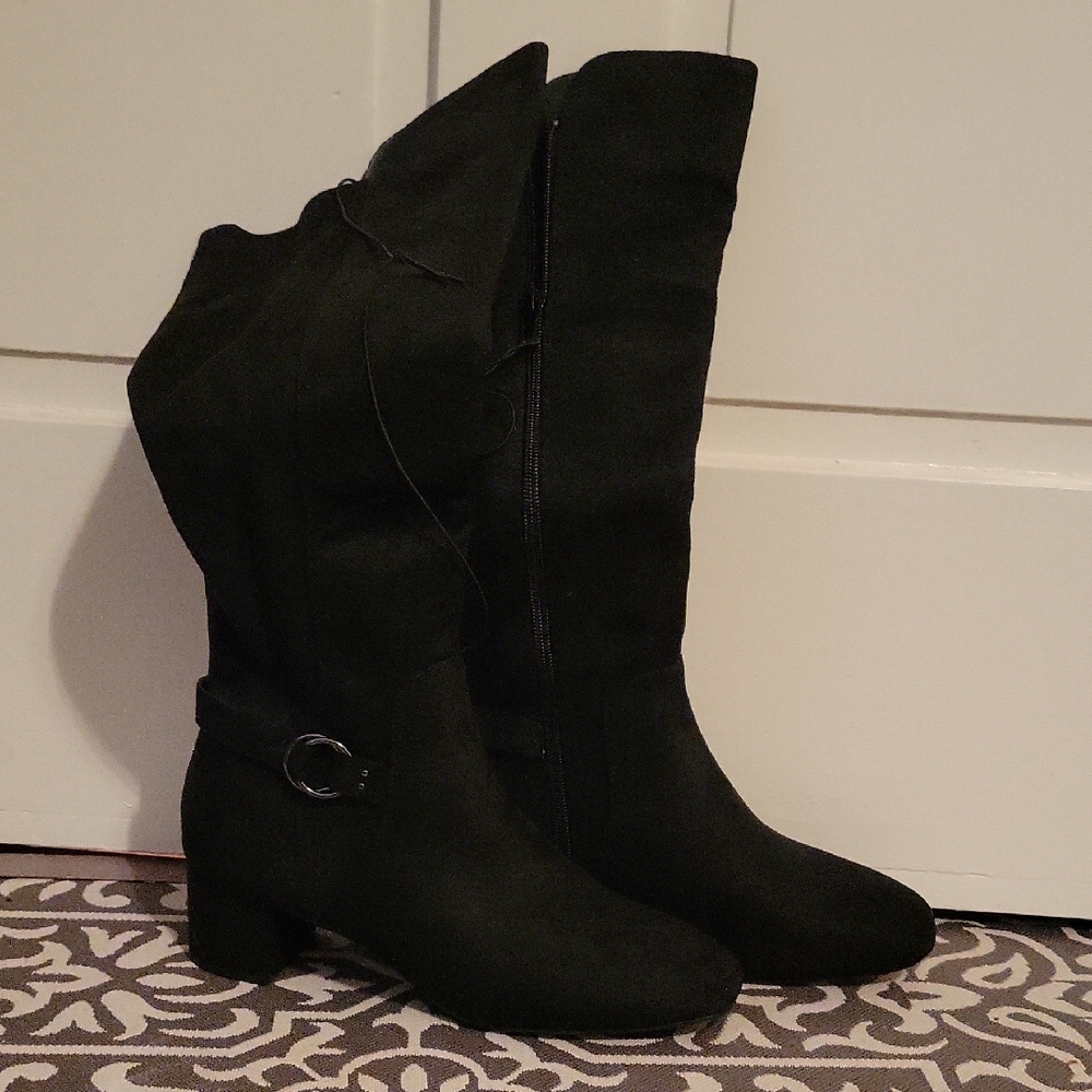 JCPenney Black Heeled Boots with Suede Finish
